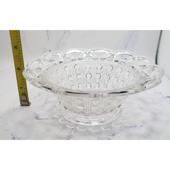 Vintage Imperial Clear Glass Button Open Lace Candy Bowl - Picture 11 of 11